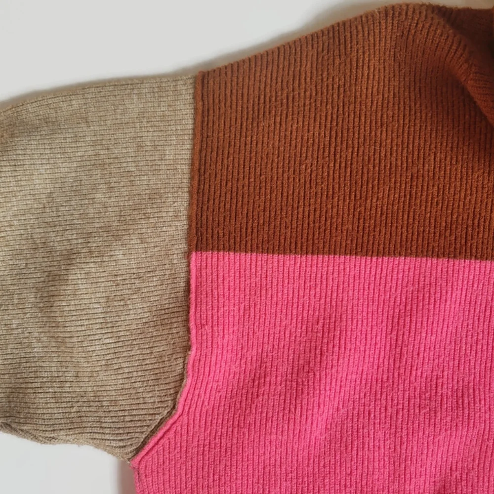 Free People Color Block Turtleneck Sweater in Pink Brown Tan - Picture 7 of 10